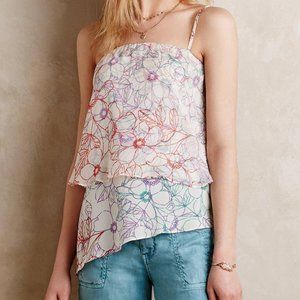 Anthropologie Top MAEVE Tiered DAISY GARDEN Silk Flowers Asymmetric Blouse NWT